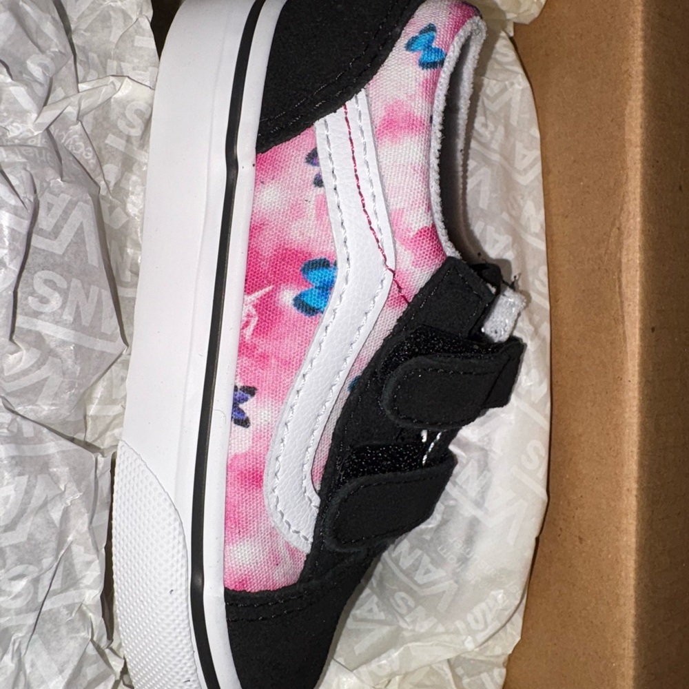 Vans Kids' Floral Pink and Black Sneakers